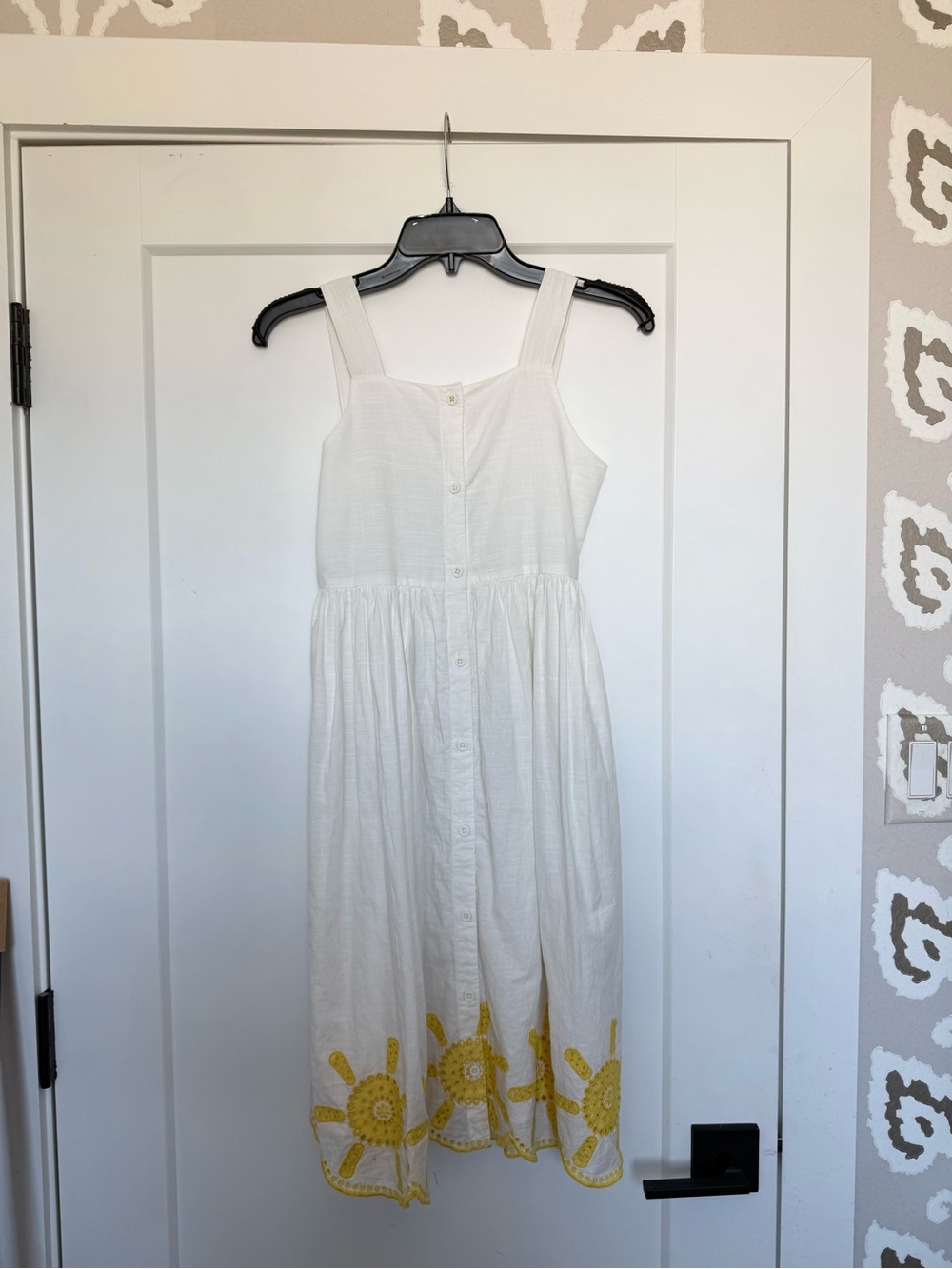 Mini Boden Remy White Girls' Sun Embroidered Button-Front Dress